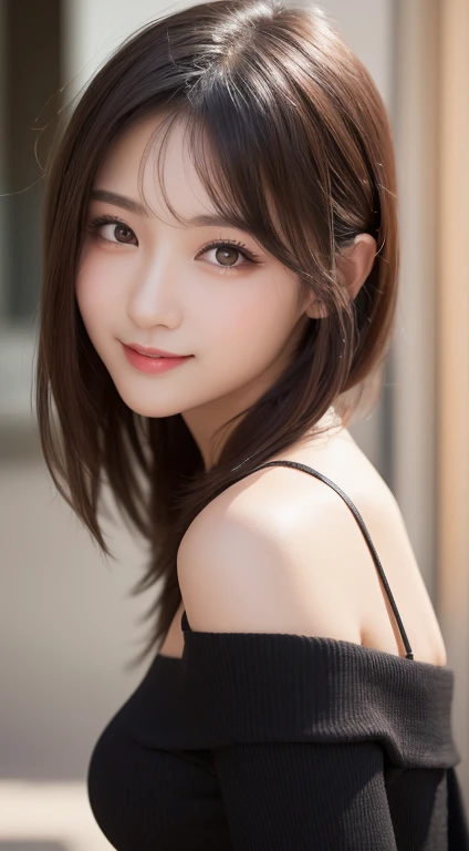 table top, highest quality, figure, super detailed, finely, High resolution, 8k wallpaper, Perfect dynamic composition, detailed and beautiful eyes, ladies fashion summer,medium hair,small breasts natural color lip, bold sexy pose,smile,Harajuku、20 year old girl、cute、sexy shot looking at camera