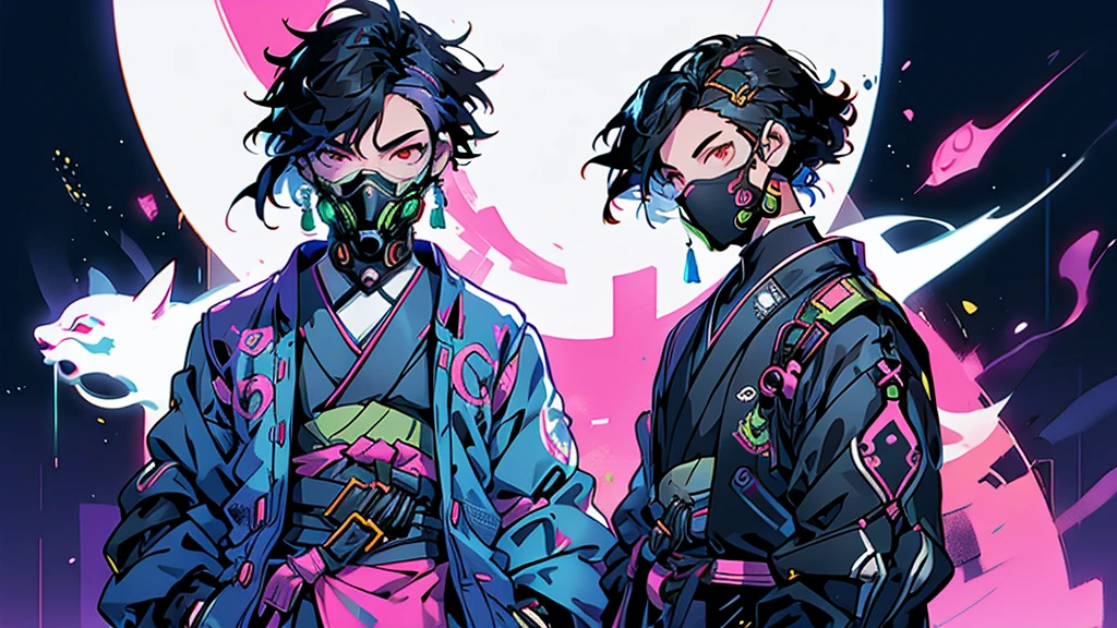 Hide your face with a cat mask Black Hair male Anime Style Highest quality Japanese Delicate quality Beautiful illustrations High quality down to the last detail