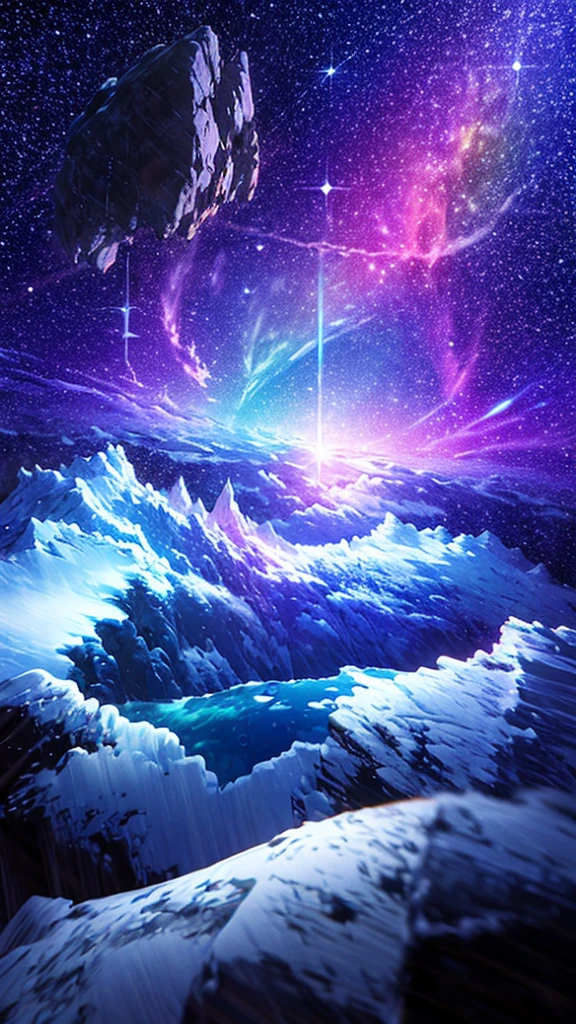 masterpiece、background((Amazing starry sky、Cosmoeteors、Black Hole、Iridescent colors))depth((planet))、View from below