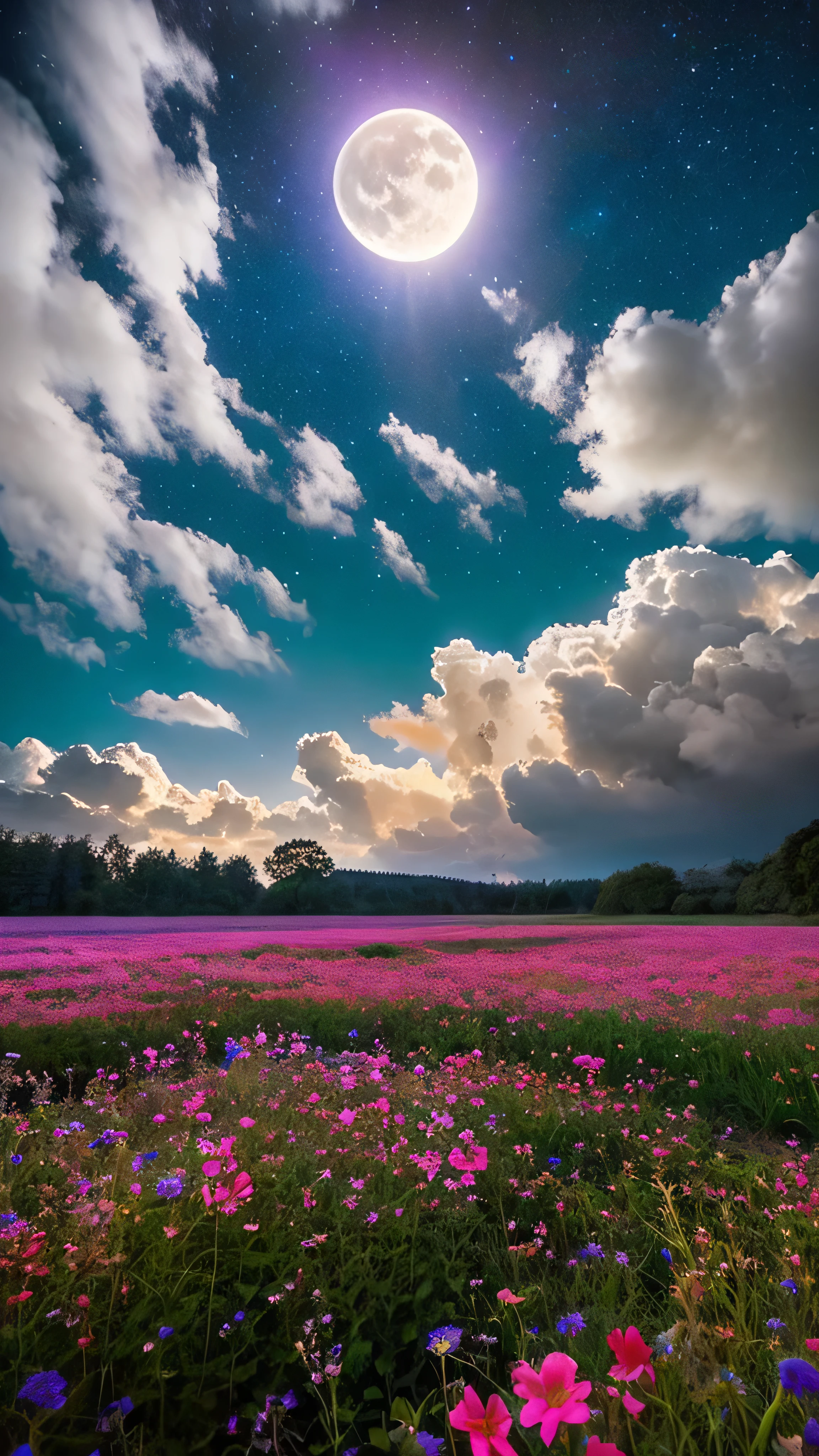 (masterpiece), Highest quality, beautiful flower field at night, nice sky with stars and constelations, Volume Cloud, Beautiful Clouds, (full moon), a Magic atmosphere, Dreamy image, Vast landscape photography, There are many different colored flowers blooming in the fields., Feeling calm and peaceful, Breeze, the scenary has a Magic glow, fire Fly, Beauty in the details, Natural beauty,astronomical photography, Nature Observation, Bright Moon,
break nebula, milk way, Space Sky, Starry Sky, Fisheye Lens, Dynamic Angle, (Dynamic configuration:1.4), Professional image,Production art, complicated, Fascinating, nice,Breathtaking,wonderful, Magic, Volumetric Light,  [purple]