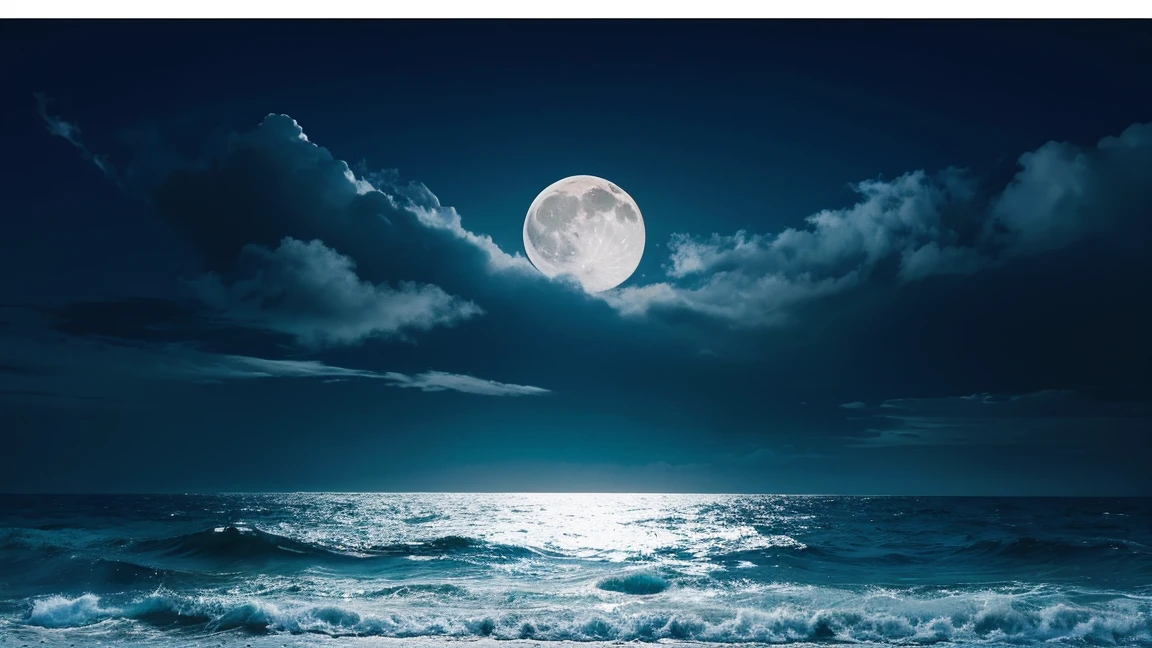 A more complete and super clear picture of the beautiful ocean,the sky is dark clouds、the moon is bright,With effect animation