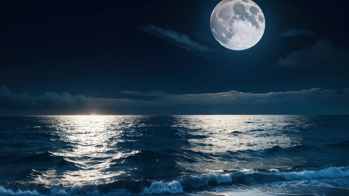 A more complete and super clear picture of the beautiful ocean，the sky is dark clouds、the moon is bright，With effect animation