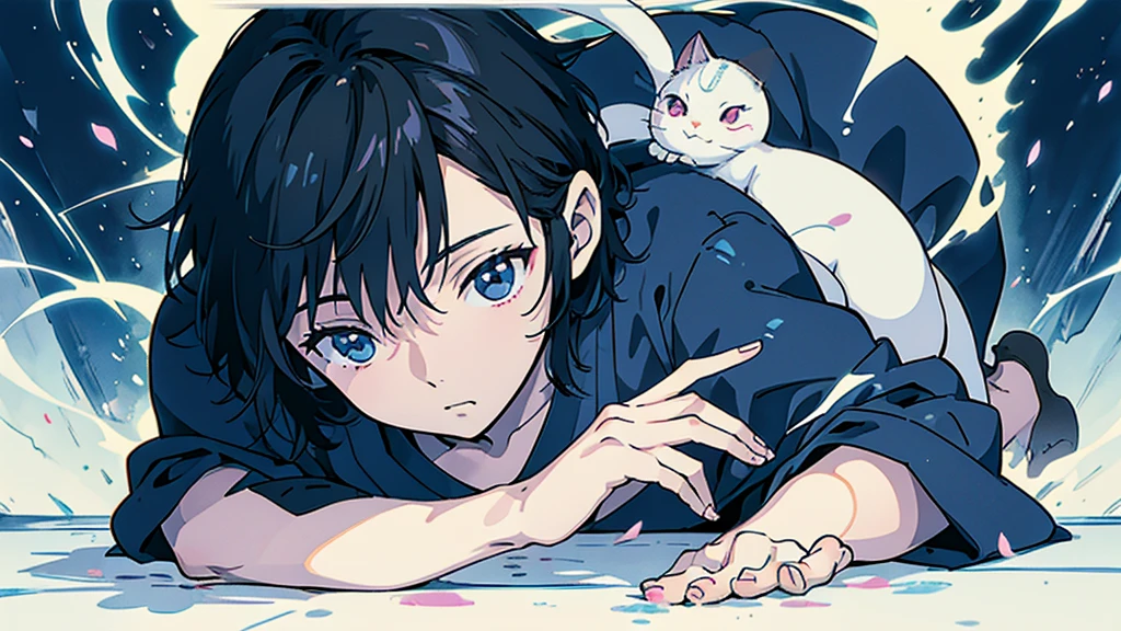 Cat ghost Black Hair male Anime Style Highest quality Japanese Delicate quality Beautiful illustrations High quality down to the last detail
