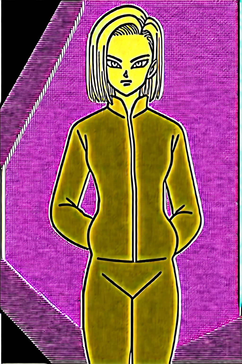 source_anime, score_9, score_8_up, score_7_up, anime screencap,
detailed face, android 18, supertop, 1girl, solo, looking at viewer, short hair, blue eyes, blonde hair, collarbone, hoop earrings, city, street, collar up, track jacket, pink jacket, track suit, track pants, pink pants, standing, hands in pockets, from below, big breasts, huge breasts, sexy hips, big ass, thick legs, sexy body.