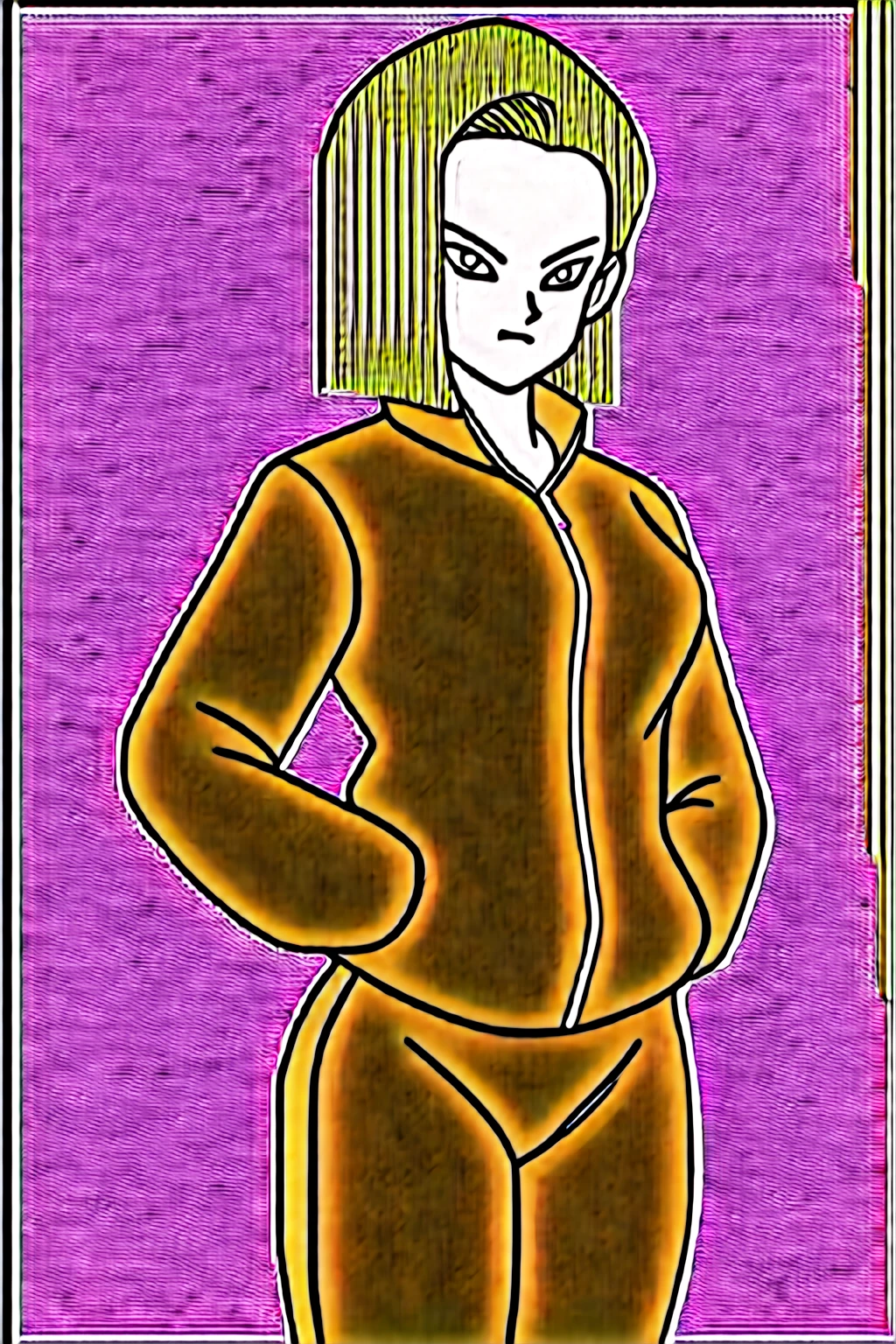 source_anime, score_9, score_8_up, score_7_up, anime screencap,
detailed face, android 18, supertop, 1girl, solo, looking at viewer, short hair, blue eyes, blonde hair, collarbone, hoop earrings, city, street, collar up, track jacket, pink jacket, track suit, track pants, pink pants, standing, hands in pockets, from below, big breasts, huge breasts, sexy hips, big ass, thick legs, sexy body.