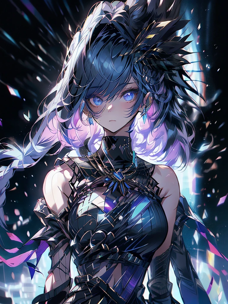 25-year-old girl、wearing a black elegant hat、Rune background、black magician、Wearing a black robe、mesmerize、cute woman、Elegant hairstyle、indigo hair color、Slightly shorter hair、blue eyes、look at the viewer、masterpiece、Best image、