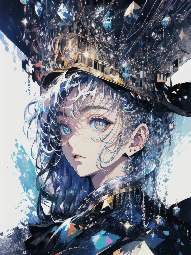 ((masterpiece, highest quality, Super detailed, High resolution)), alone, beautiful girl, shining eyes, perfect eyes, 15 years old, black white gold theme,