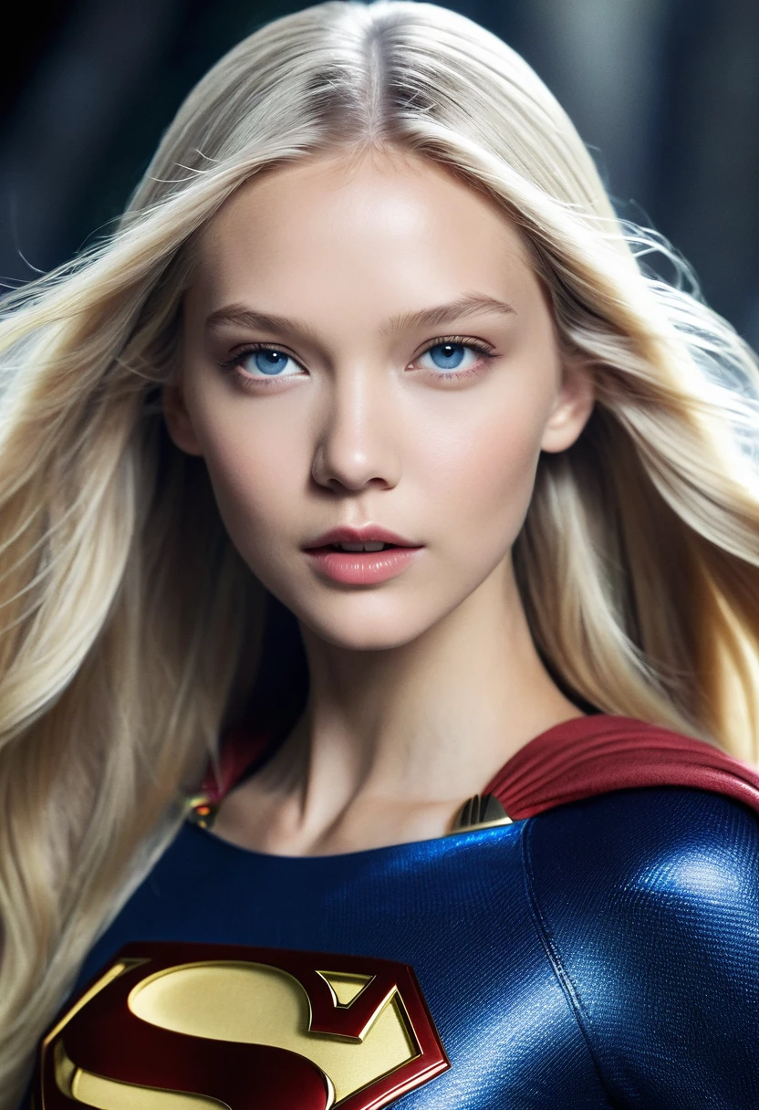 (((extreme close-up Sasha Luss under the mantle of the Kryptonian Kara Zor-The alias Supergirl long blonde hair cinematic surreal image HD))),(((imagenes color Splash)))