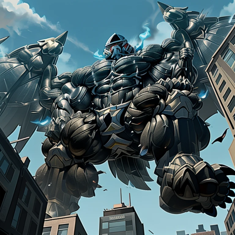 (masterpiece. official art. 8k. best quality. detailed full body. full body.)
(situation 1 : dominating LUCARIO. focus GIANT mechanical Muscular LUCARIO is trampling the CITY. macro. stomp. Low-angle perspective. emphasizing the immense size. The perspective is from below, emphasizing the sheer majesty and power of the Giant. giant art. He is much bigger than a skyscraper. Giga Giants. micro soccer field. looking down.)
(situation 2 :smoke and flames rising from the destruction in the city)
(Additional details 1: wearing a full-face helmet. helmet is jet black. The color of NANOSUIT is jet black. high-tech bio-mecha armor. real texture material. whole body shines like metal. Wearing cyberpunk mecha. emphasizes the muscles. suit fully made of metal. intricate armor. Robotic suit. suit fully made of metal. NANOSUIT with the same design as LUCARIO.).
(Additional details 2: (Detailed head. Detailed Body. Detailed abs. gigantic muscles. HYPER MUSCLES. Gigachad Muscular. big muscle. pecs. triceps. traps. unusually developed muscular body. body full of huge muscles. showing off muscles. pectorales enormes. Exaggeratedly huge muscles. huge muscles. long legs.).
(Additional details 3: nj5furry, Spread wings. It has wings. black have big wings. The claws are sharp. Sharp teeth.5 toes.).