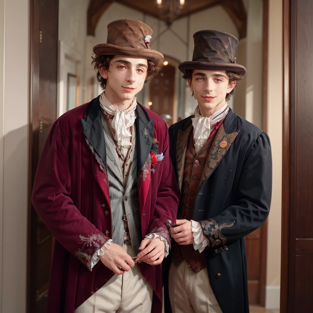 timochal2023, 1boy, the matrix, 17th century clothes, white ascot, pendant, steampunk, Lies of P, mechanical arm, uhd, best quality, masterpiece, trending on arstation, rtx on, reflections, dramatic lighting, cinematic lighting, depth of field, smile, gothic, Pinocchio, 1boy, short hair, white hair, ascot, brooch, freckles, prosthesis, brooch, frills, coat, frilled sleeves, red eyes