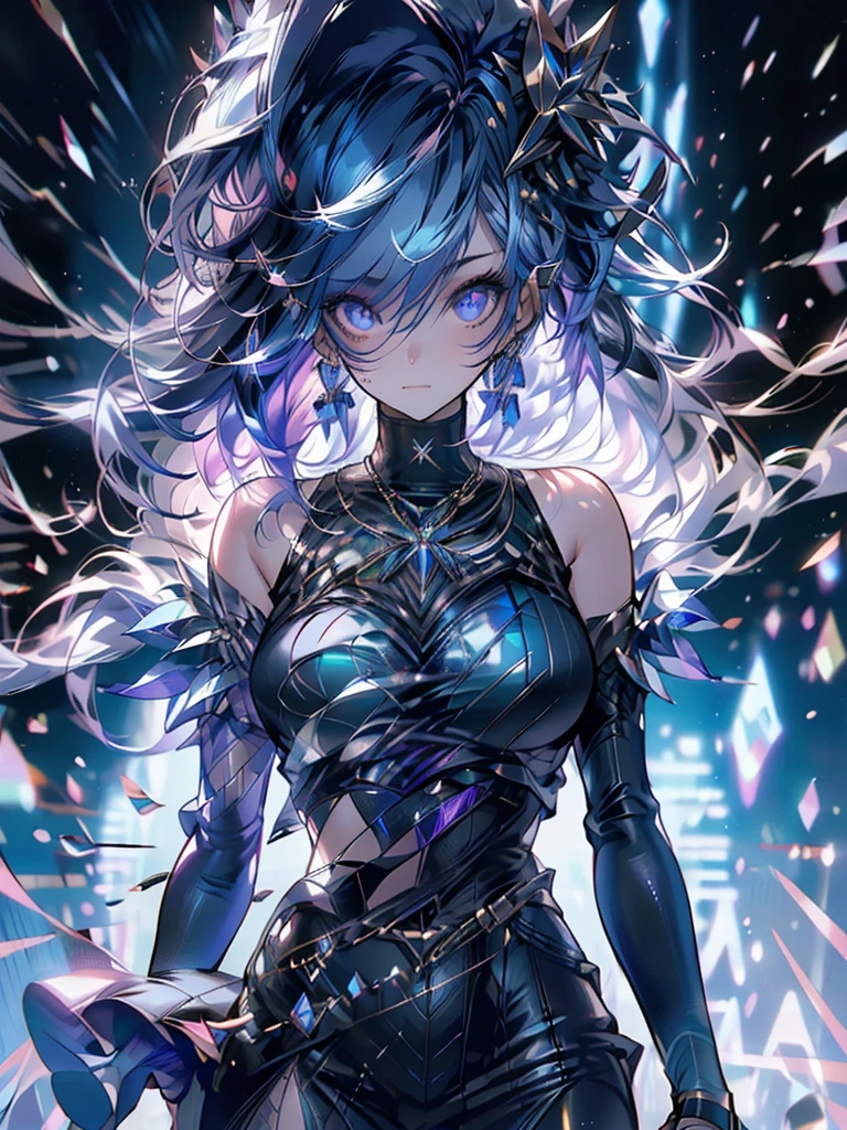 a 25 year old girl wearing , rune background, black magician, wearing a black robe, mesmerizing cute woman, elegant hairstyle, indigo hair color, slightly shorter hair, blue eyes, looking at the viewer, (best quality,4k,8k,highres,masterpiece:1.2),ultra-detailed,(realistic,photorealistic,photo-realistic:1.37),HDR,UHD,studio lighting,ultra-fine painting,sharp focus,physically-based rendering,extreme detail description,professional,vivid colors,bokeh,portraits