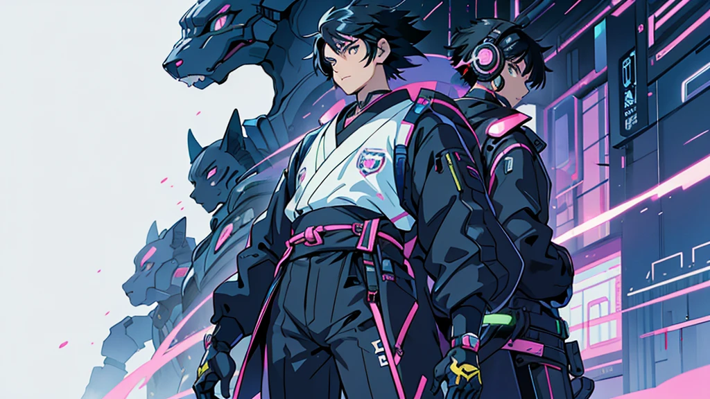 Cat People Black Hair male Anime Style Highest quality Japanese cyber punk Delicate quality Beautiful illustrations High quality down to the last detail