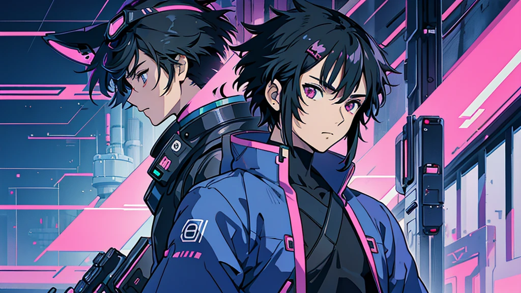 Cat People Black Hair male Anime Style Highest quality Japanese cyber punk Delicate quality Beautiful illustrations High quality down to the last detail