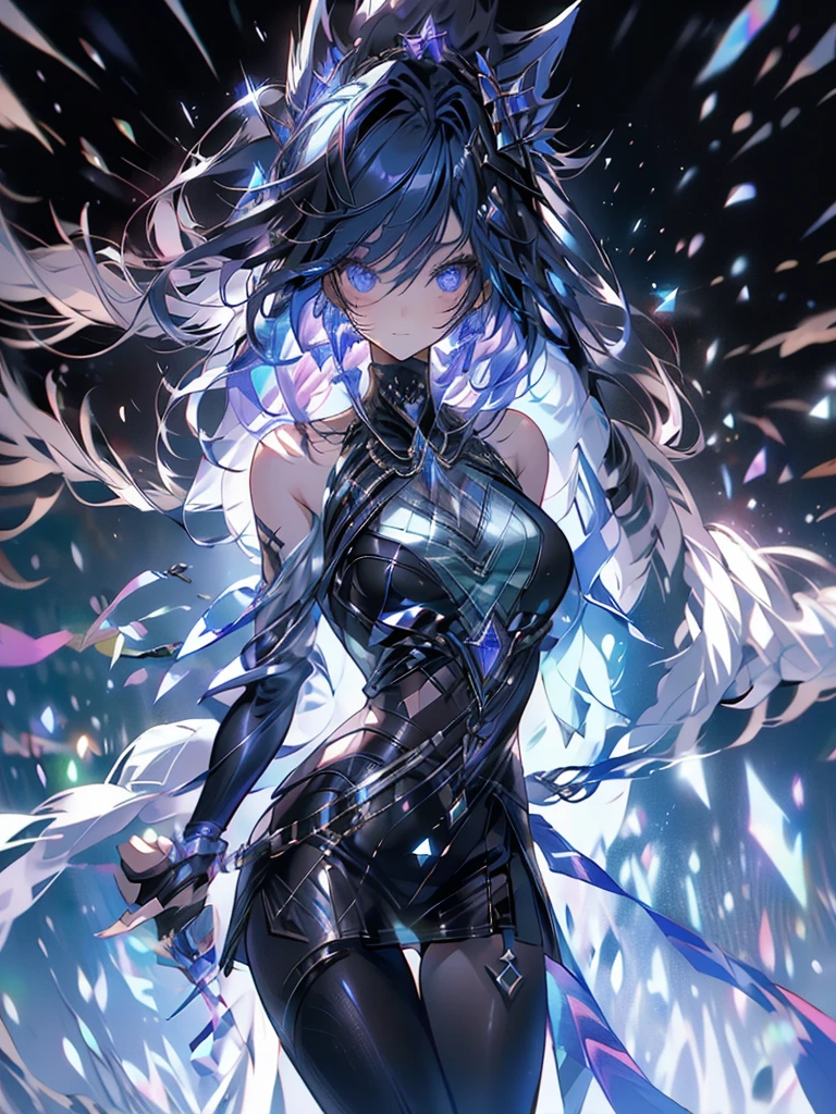 25-year-old girl、Rune background、black magician、Wearing a black robe、mesmerize、cute woman、Elegant hairstyle、indigo hair color、Slightly shorter hair、blue eyes、look at the viewer、masterpiece、Best image、