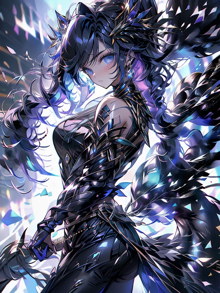 25-year-old girl、Rune background、black magician、Wearing a black robe、mesmerize、cute woman、Elegant hairstyle、indigo hair color、Slightly shorter hair、blue eyes、look at the viewer、masterpiece、Best image、