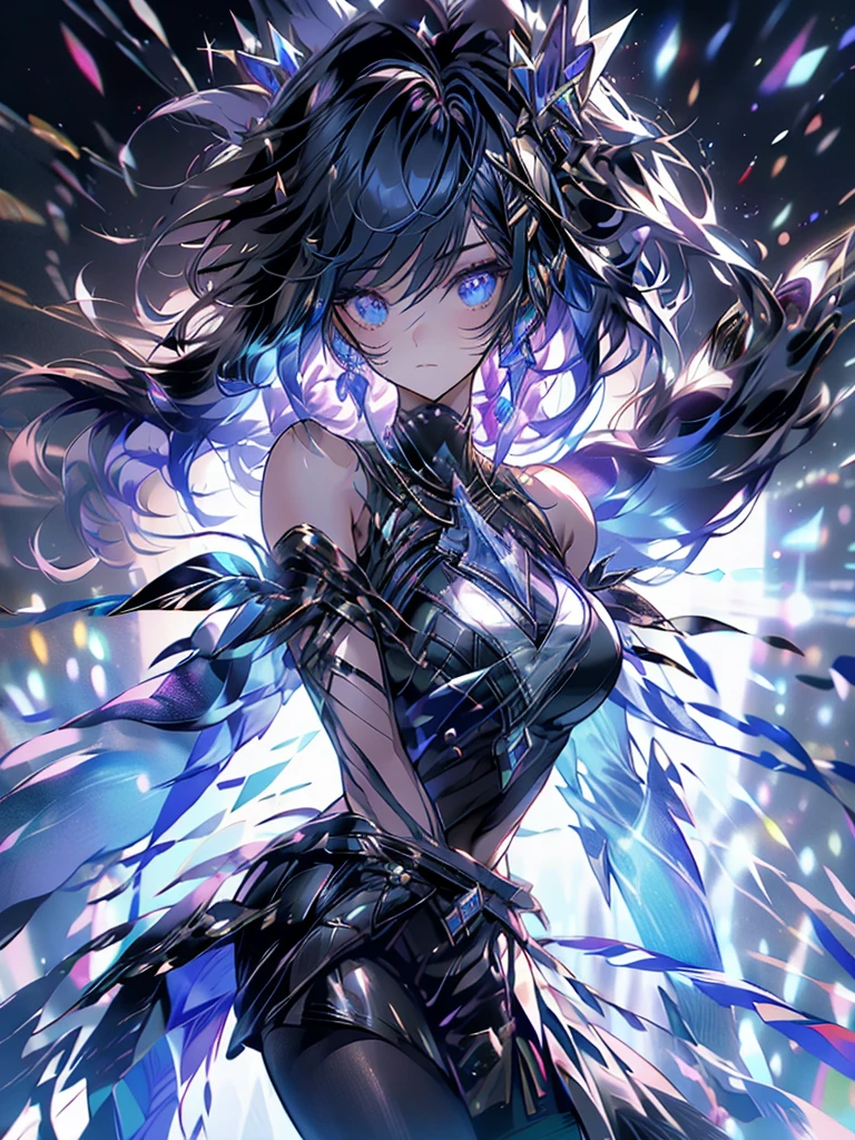 25-year-old girl、Rune background、black magician、Wearing a black robe、mesmerize、cute woman、Elegant hairstyle、indigo hair color、Slightly shorter hair、blue eyes、look at the viewer、masterpiece、Best image、