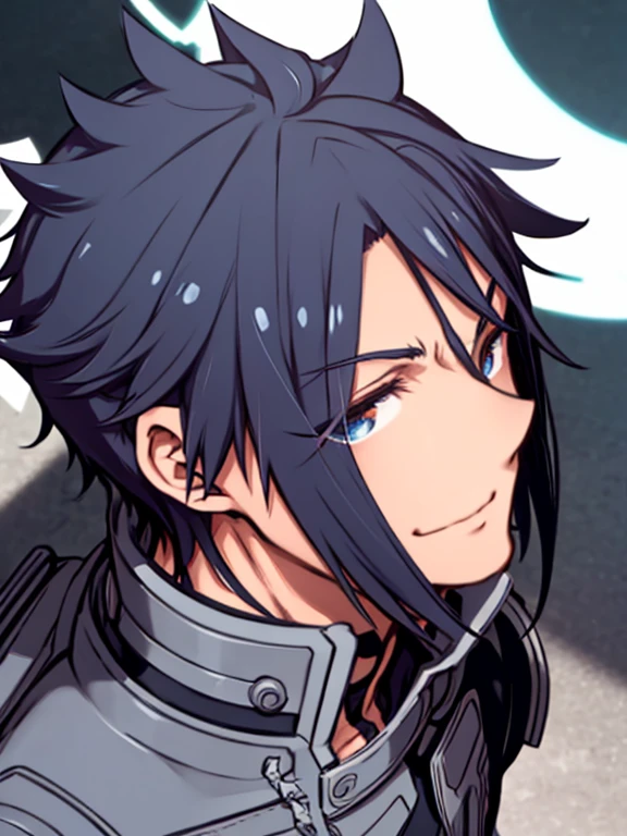 One Man、Focus on the face、Black Hair、Hair shed back、Shortcuts、Spiky Hair、Fluttering hair、Bangs split in two、Asymmetrical bangs、Side Lock、Smiling、
