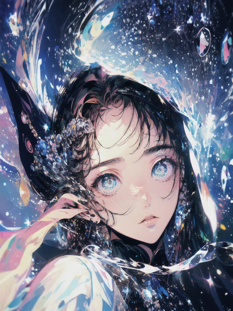 ((masterpiece, highest quality, Super detailed, High resolution)), alone, beautiful girl, shining eyes, perfect eyes, 15 years old, black white gold theme,