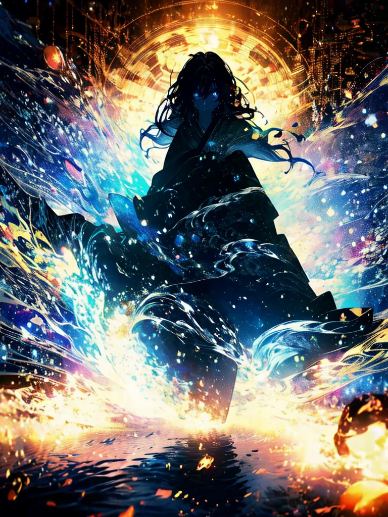 25-year-old girl、Rune background、black magician、Wearing a black robe、mesmerize、cute woman、Elegant hairstyle、indigo hair color、Slightly shorter hair、blue eyes、look at the viewer、masterpiece、Best image、
