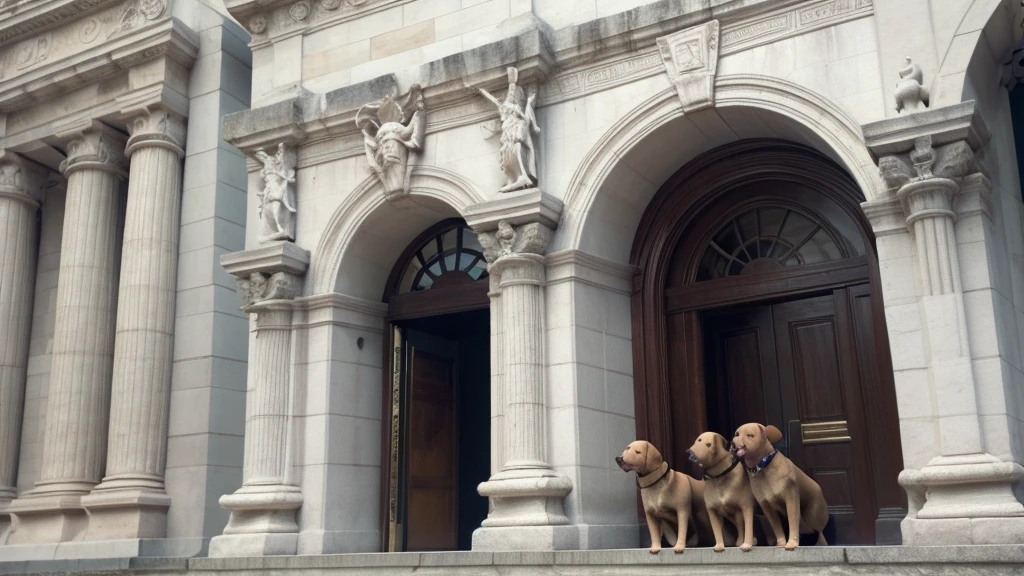 a three-headed dog, guarding the entrance to the gate to the underworld, the three-headed dog is in a threatening posture
