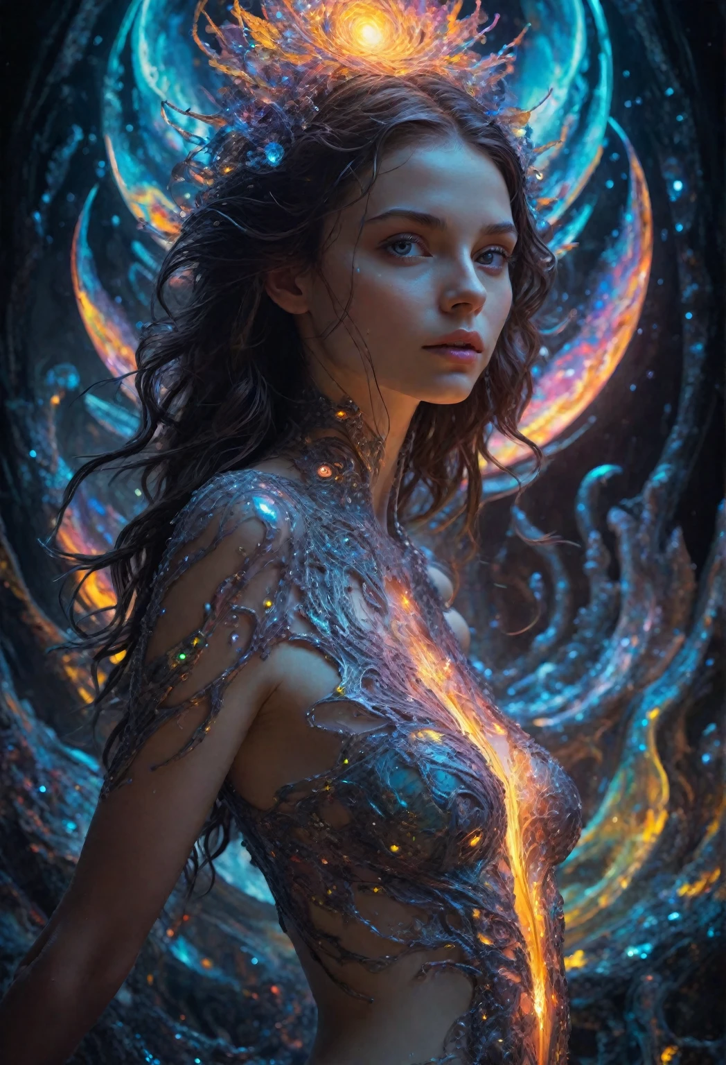 (Acrylic Pour Painting +oil conditioner), ((perfect photo:1.6)), fantastic epic masterpiece,((full-body-shot)),((walking posing on fantastic quartz surface:1.4)),  medium distance masterpiece,   highest esthetic score, photo of an exquisitely beautiful pale skin  european 1girl, futuristic fantasy figure in style of vector batik made of neon ink. (Perfect lower-leg:1.3 line), sci-fi movie still, extremely detailed, insanely detailed, realistic shadows and reflections, overall perfect,(asymmetric background),
(epic graphic work from most famous fantasy book1.5), (stellar masterpiece1.6), (visually breathtaking1.7), 16K, An awe-inspiring lines  made with neon light in the complete darkness captures the essence of an (epic graphic work from most famous fantasy book1.3), with (fractal design1.4) and (intricate details1.4) unfolding. The (vector brilliance1.4) adds to the (alluring  atmosphere1.4) surrounding this (timeless eternal moment1.4). Trending on Fantasy Art Hubs. made with neon light in the darkish scene captures the essence of star birth, ((shiny wet pupils)),global illumination,
32K, Quantum dot, UHDR, luminous face, Ethereal glow , cinematic, reallife!,fantasy details,Jasmine Beckett Griffith, Karl Brulov, Peter Rubens , sharp focus, hyperdetailed, beautiful, mysterious,fantasy details,Jasmine Beckett Griffith, Karl Brulov, Peter Rubens , sharp focus, hyperdetailed,   unfolding event. The (vector brilliance1.4) adds to the (alluring  atmosphere1.4) surrounding this (timeless eternal moment1.4). Trending on Fantasy Art Hubs, mist and smoke surrounds the center. 