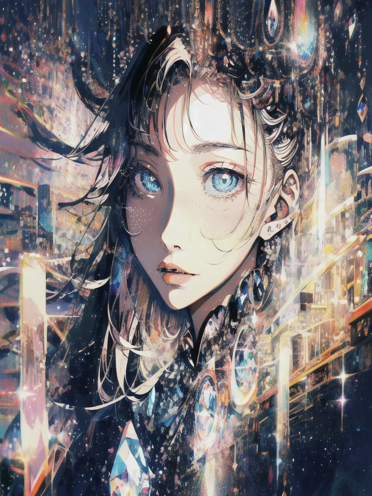 ((masterpiece, highest quality, Super detailed, High resolution)), alone, beautiful girl, shining eyes, perfect eyes, 15 years old, black white gold theme,