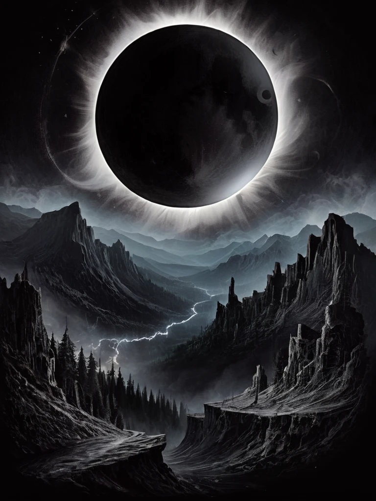 Black background ,haze , distress, valley , eclipse, Spirits, 