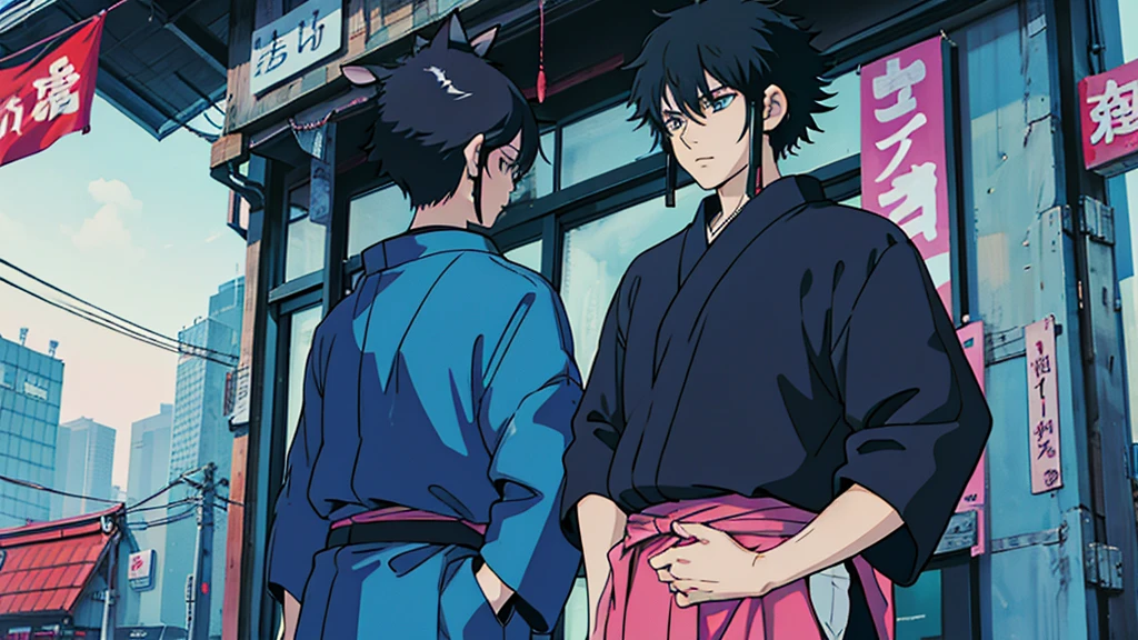 Disguised cat Black Hair male Anime Style Highest quality Japanese cyber punk Delicate quality Beautiful illustrations High quality down to the last detail