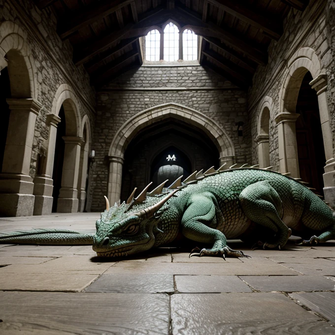 Dead dragon in a castle