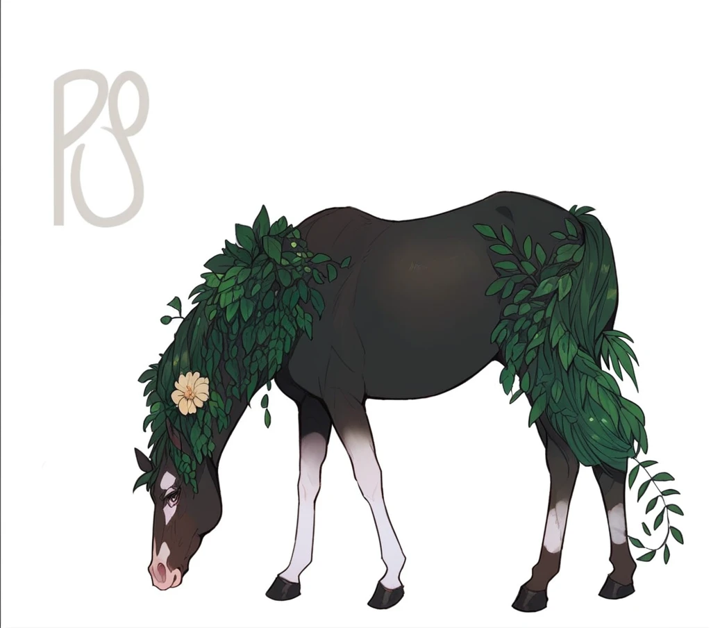 Horse, plant, realistic.