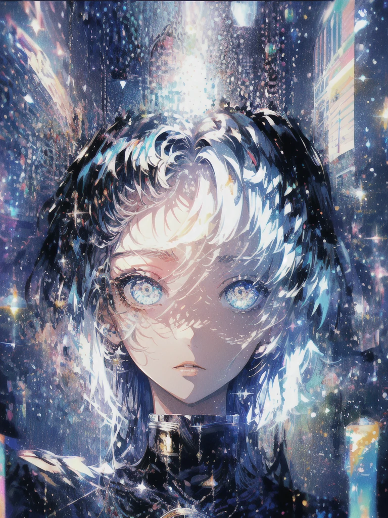 ((masterpiece, highest quality, Super detailed, High resolution)), alone, beautiful girl, shining eyes, perfect eyes, 15 years old, black white gold theme,