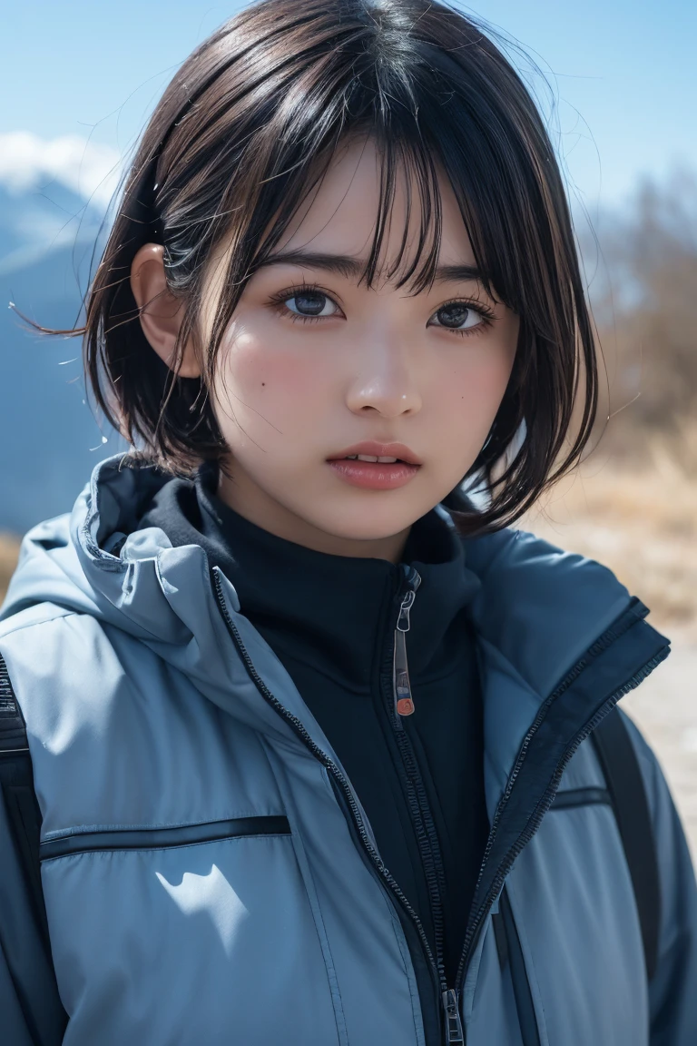 Single, Blowing in the wind for a long time [Blue-black:.3] hair,View your audience, (masterpiece:1.3), (8k, Realistic, RAW Photos, Highest quality: 1.4), Japanese, (One Girl), Beautiful Face, (Realistic Face), (black hair, short hair:1.3), beautiful hairstyle, Realistic eyes, Beautiful attention to detail, (Realistic Skin), Beautiful Skin, charm, Ultra-high resolution, Ultra-realistic, Very detailed, Ski Team - Insulated Ski Suits and Goggles