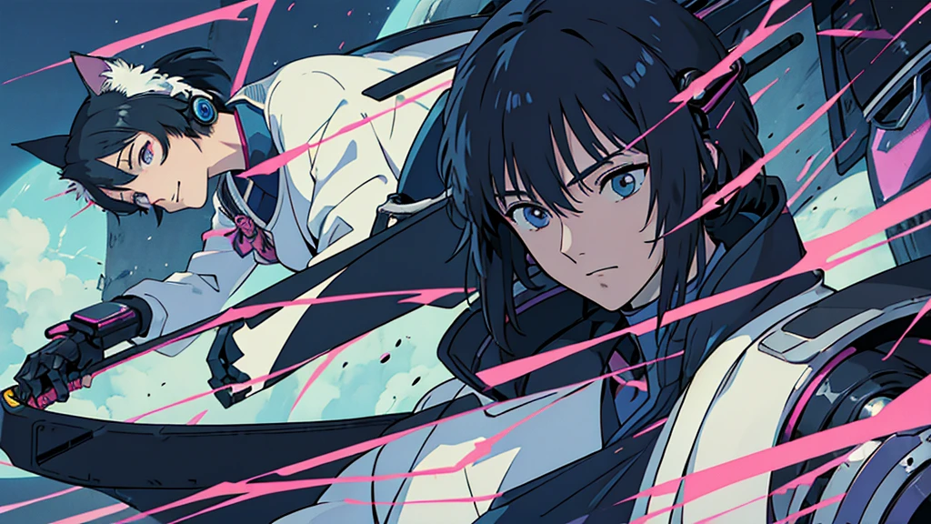 Disguised cat male Anime Style Highest quality Japanese cyber punk Delicate quality Beautiful illustrations High quality down to the last detail