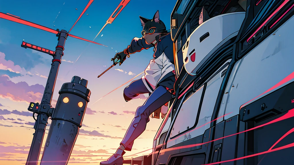 Disguised cat male Anime Style Highest quality Japanese cyber punk Delicate quality Beautiful illustrations High quality down to the last detail