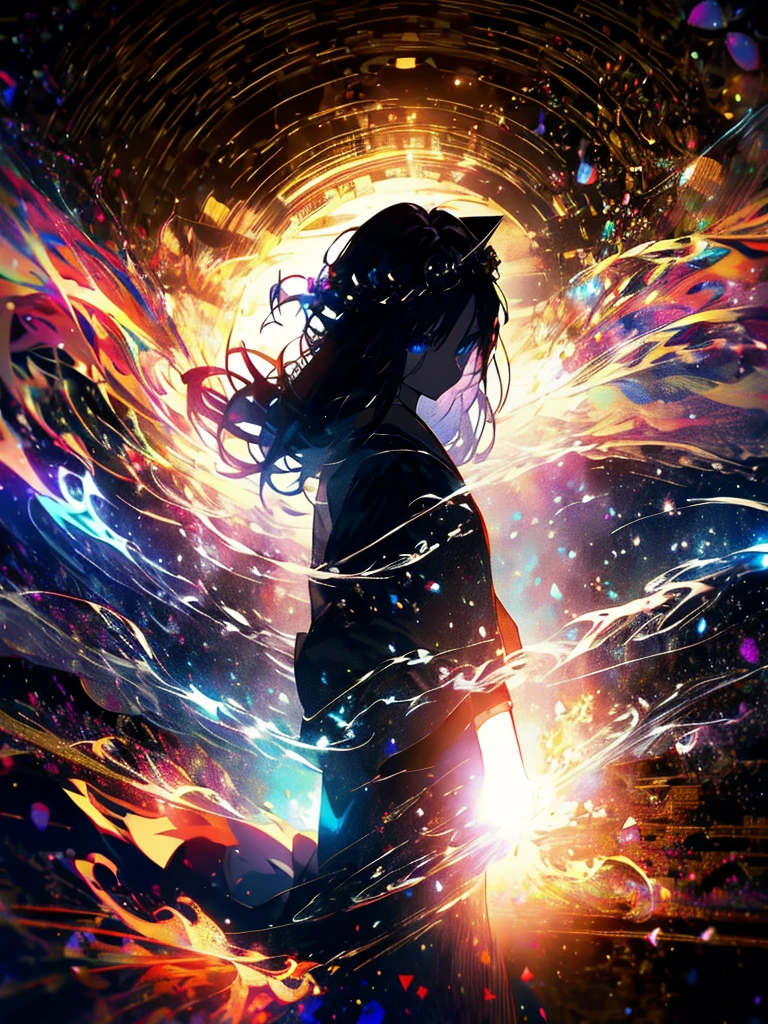 25-year-old girl、Rune background、black magician、Wearing a black robe、mesmerize、cute woman、Elegant hairstyle、indigo hair color、Slightly shorter hair、blue eyes、look at the viewer、masterpiece、Best image、