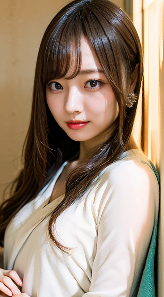 masterpiece, highest quality, 4K, Ultra-high resolution, mishoujo, Painting, Beautiful eyes and fine face, figure, Beautiful details, high resolution figure, Shine_white_particle, One girl, Small breasts、Large Breasts、High 、Japanese、Japanese Idols、A kind smile、