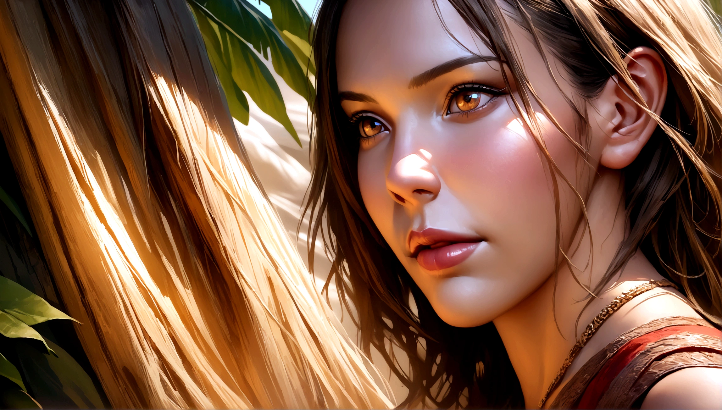 a beautiful brown skinned girl in a bikini, high quality detailed portrait,(best quality,4k,8k,highres,masterpiece:1.2),ultra-detailed,(realistic,photorealistic,photo-realistic:1.37),extremely detailed face and skin,detailed eyes and lips,long eyelashes,perfect body proportions,sexy curves,detailed fabric textures,tropical beach background,golden hour lighting,vibrant colors,cinematic composition