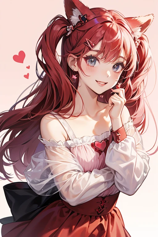 She has red heart shaped hair clips or ears, a red skirt, three white feet, small black eyes and a wide smile. In her current artwork, she was given pink cheeks, eyelashes, and her hairclips or ears had gotten smaller. SPARKLE; GLITTER