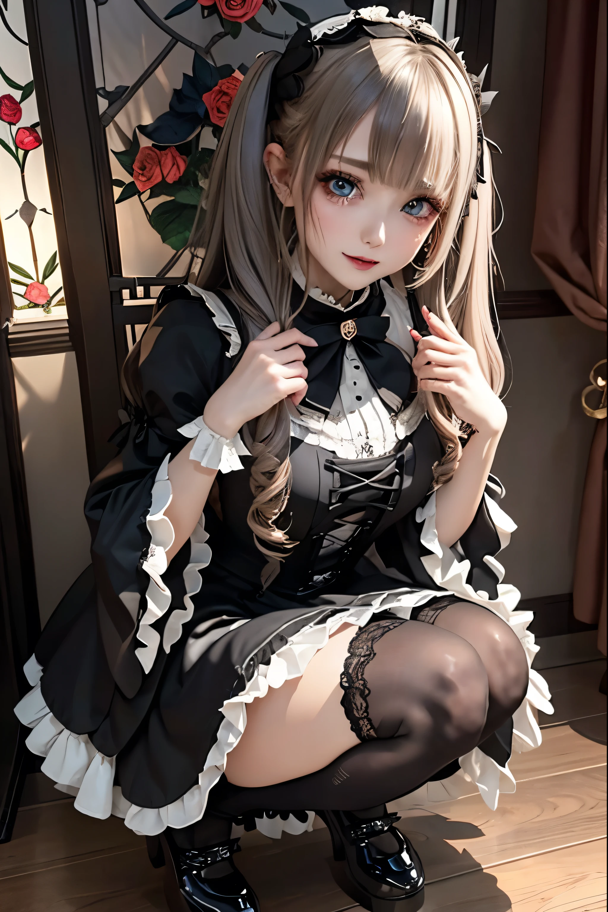 Hard Dark Gothic Makeup、Black dark eyeshadow、sad、Good skin radiance、Dark Gothicメイク、Dark smile、palace、The beauty of fragrance、24-years-old、Expression of intense sexual pleasure、Embarrassed look、Dark Gothic、Highest quality、Expression of sexual pleasure amid suffering、Drunk face、紫のMaid clotheysterious、Noble、The face of someone holding it in the toilet、sexy、Loving smile、Twin tail hair、Right blue eye, Left eye is red、Super tempting pose、Platform Heel Shoes、Heavy makeup、Gothic Lolita clothes、Silver Hair、Long Hair Straight Hair、Cute Gothic Lolita Dress、Beautiful Face、elegant features、Attractive face、Stained glass is the background、Chest glistening with sweat、The room is dark、goth long dress、Bell Sleeves、Wizard Sleeve、Decadent look、Sexually excited expression、Glossy thighs wet with water、Thighs that are wet and shiny with oil、Background of a room full of roses、sad expression、Rose Maiden、The embroidery is pink、The dress has pink embroidery.、Thigh-high socks、Knee-high socks、Gentle expression、Dark black eyeshadow、Stained glass and rose background、thighs are a little thin、Female Duo、Female couple、dark church background、Stained glass、Black metal world、Dark Castle、Dark Room、Slender body、gothic long dress、Victorian dress、Her thighs are shining with sweat、My body is wet and shiny、Lots of glitter on the thighs、sweating、My thighs are sticky from sweating、Sweat glistening on my thighs, The whole body is sweaty and shiny、I sweated a lot.、My thighs are sweaty、My thighs are wet、My thighs are shining with sweat、A lot of sweat glistening all over the body、Small breasts、upright、Are standing、Hold the wine in your right hand、Hold the lantern in your left hand、pantyhose、Dynamic Angle、