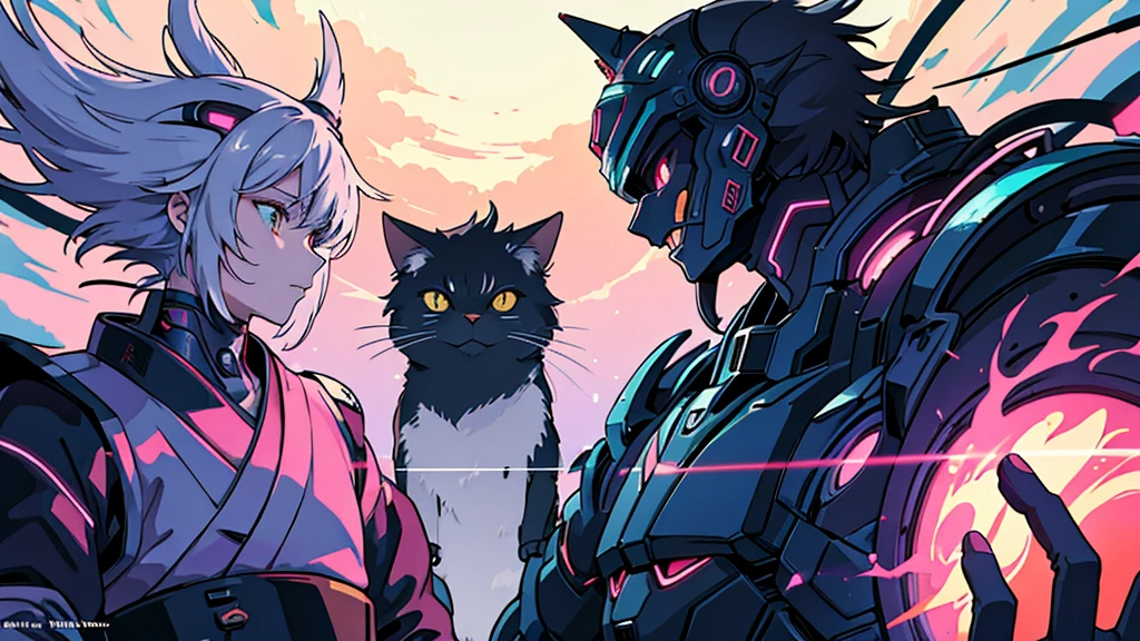 Cat monster human male Anime Style Highest quality Japanese cyber punk Delicate quality Beautiful illustrations High quality down to the last detail