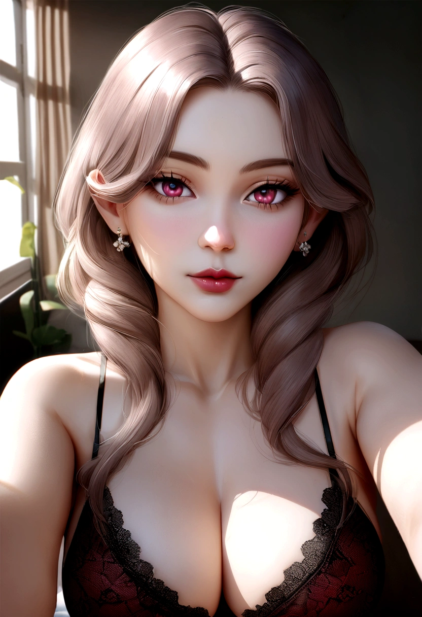 arafed femme pleinement , fille sexy aux yeux marrons, French, ultra realistic, Meticulously detailed, Portrait de Sophie Mudd, cheveux bruns et grands yeux, selfie d'une jeune femme, The eyes of Dubai, violette myers, sans maquillage, maquillage naturel, regarder directement la caméra, visage avec artgram, maquillage subtil, superbe photo de tout le corps à genoux sur le lit, dans la chambre, Medium to large bust
