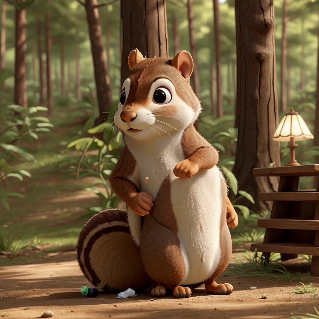 En un tranquilo claro del bosque, there lived a little squirrel