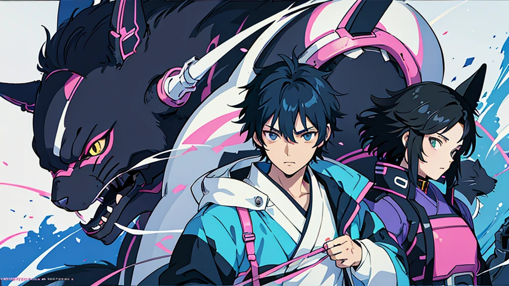 Disguised cat cute Black Hair male Anime Style Highest quality Japanese cyber punk Delicate quality Beautiful illustrations High quality down to the last detail