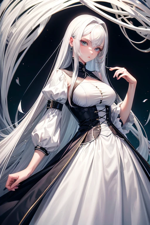 android with feminine appearance. Tenho 173 cm de altura e peso 56 kg. My most striking features are the white hair that covers my eyes and the long skirt that I always wear, bem sexualizada