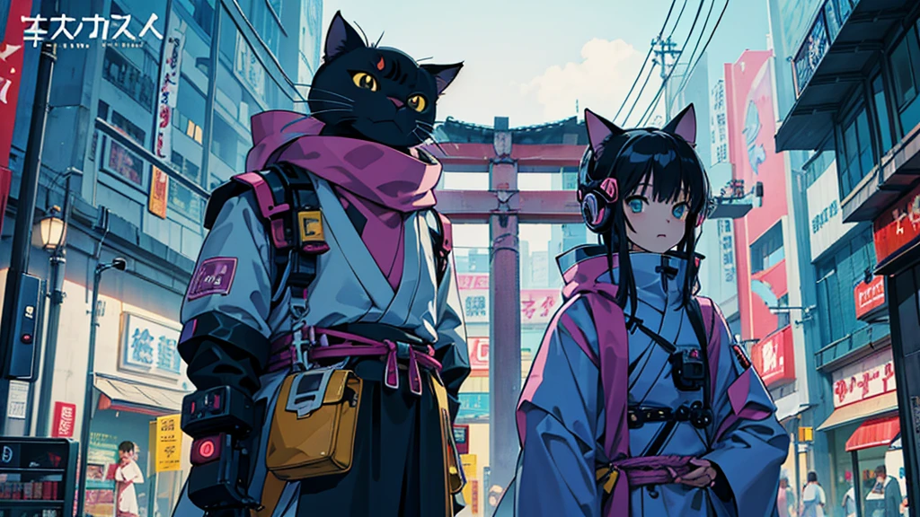 Disguised cat cute Anime Style Highest quality Japanese cyber punk Delicate quality Beautiful illustrations High quality down to the last detail