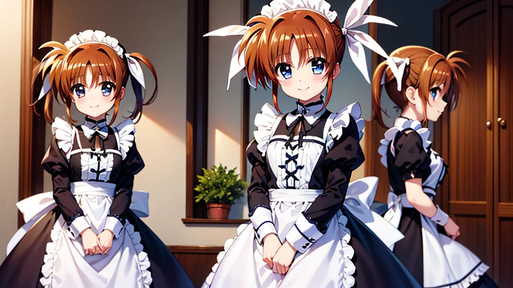 masterpiece, Highest quality, Lyrical Nanoha,High resolution 、Twin tails、takamachi nanoha、smile,Gothic Lolita Clothes、Victorian Maid、Twin tails、White ribbon