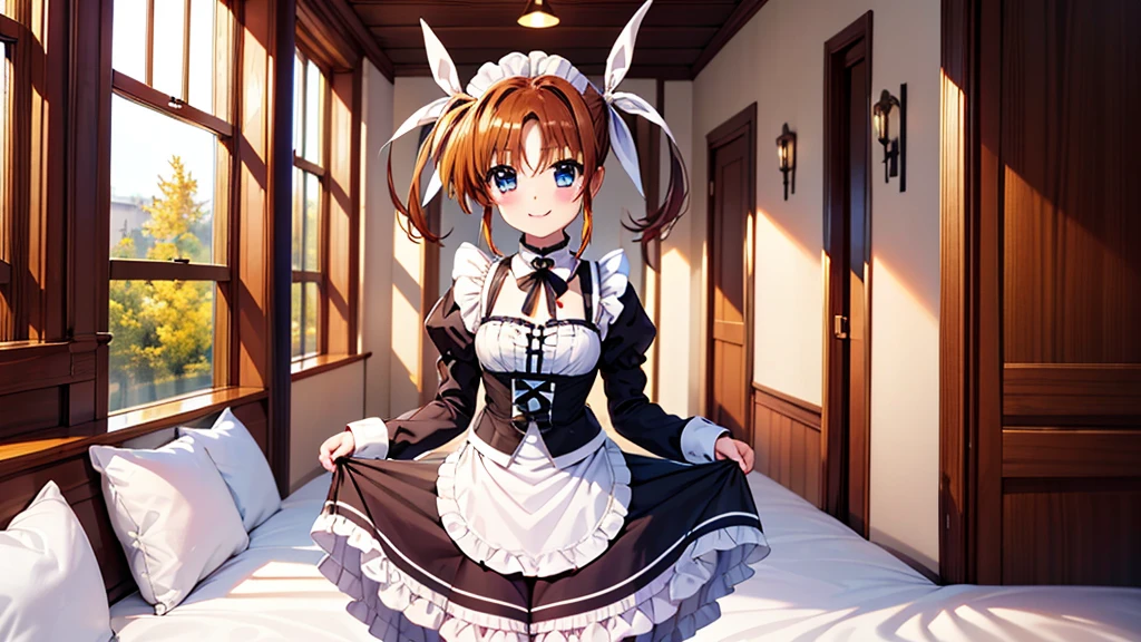 masterpiece, Highest quality, Lyrical Nanoha,High resolution 、Twin tails、takamachi nanoha、smile,Gothic Lolita Clothes、Victorian Maid、Twin tails、White ribbon