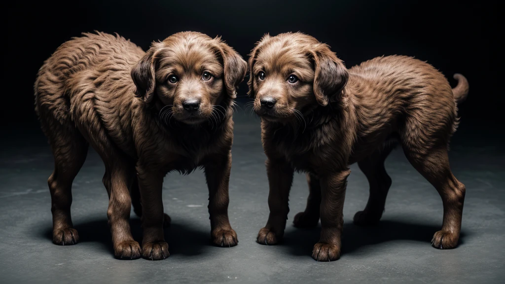 Cerberus puppy from Greek mythology, with four legs and three demonic heads