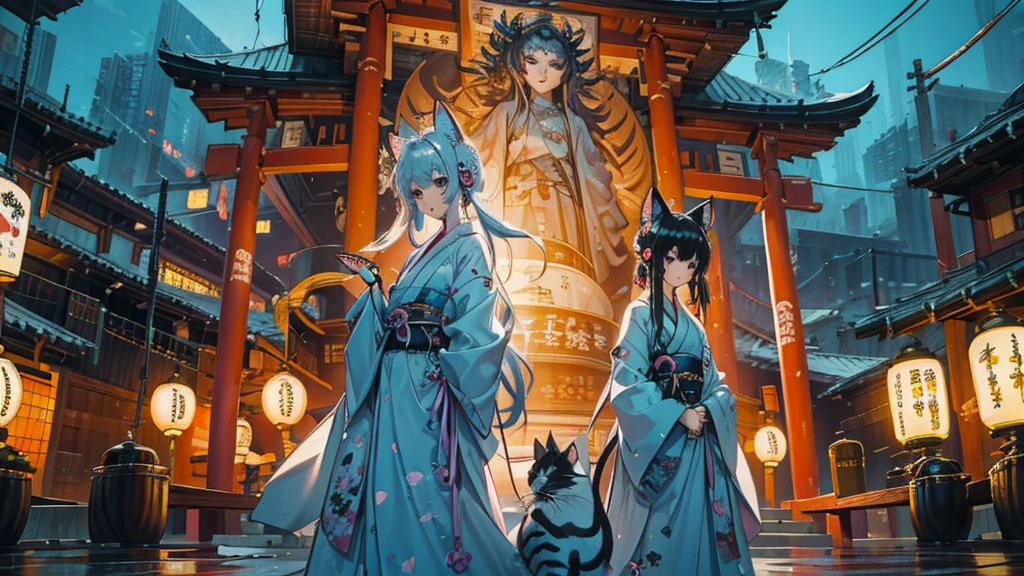 Disguised cat　cute　Anime Style　Highest quality　Japanese　cyber punk　Delicate quality　Beautiful illustrations　High quality down to the last detail