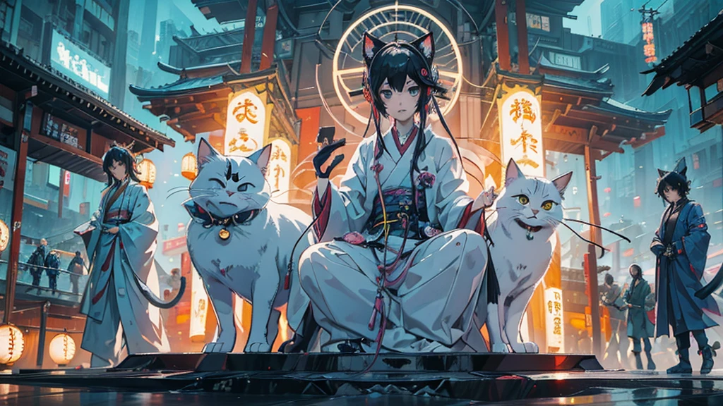 Disguised cat cute Anime Style Highest quality Japanese cyber punk Delicate quality Beautiful illustrations High quality down to the last detail
